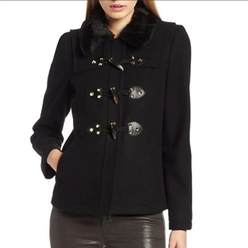Juicy Couture Faux Fur Collar Wool Toggle Coat